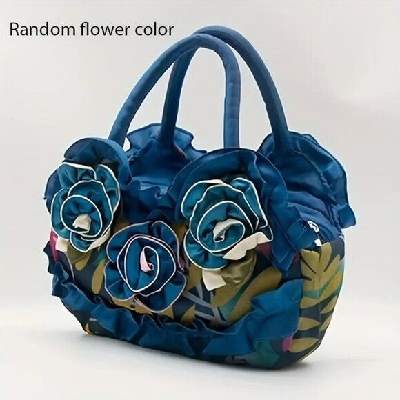 custom Handbags - Elegant Blue Floral Lace Handbag with Tassel Accents NWT​​